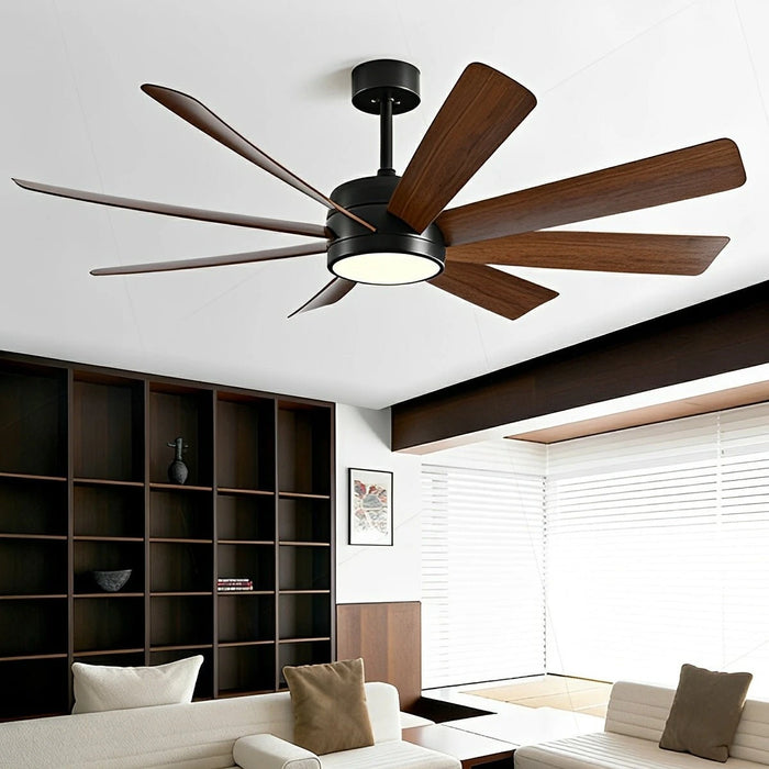 62" Mid-Century 8-Blade Scandinavian Minimalist Ceiling Fan with LED Light