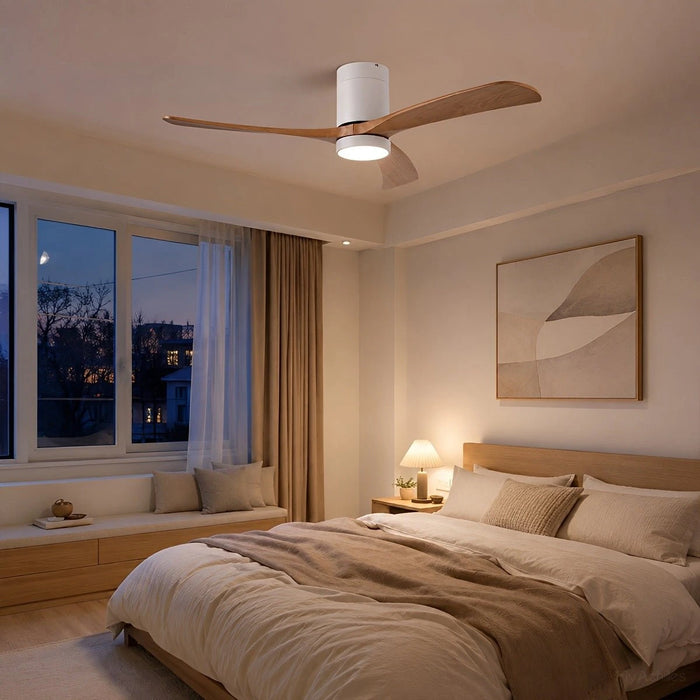 Modern Wood Ceiling Fan Light 6-Speed DC Motor Full-Spectrum