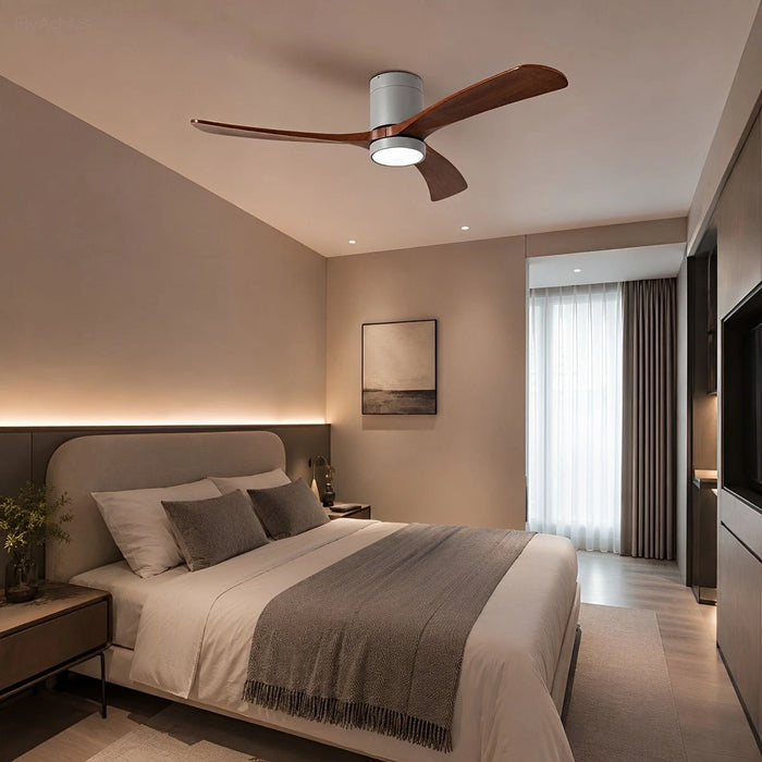 Modern Wood Ceiling Fan Light 6-Speed DC Motor Full-Spectrum
