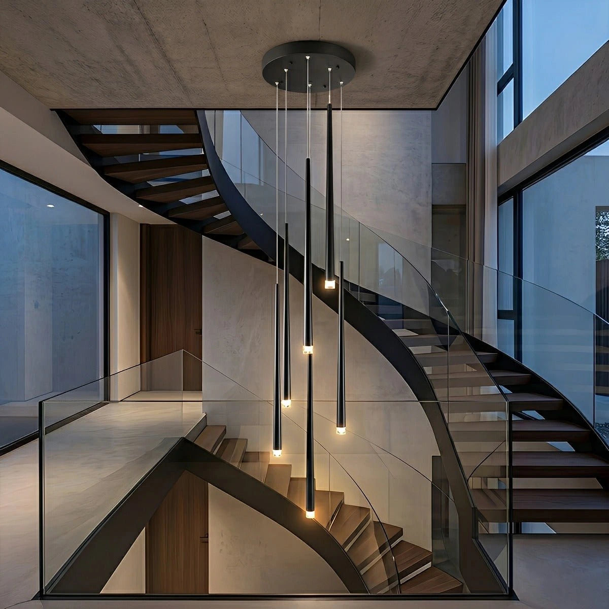 Modern Minimalist Multi-Drop Linear LED Stairs Chandelier