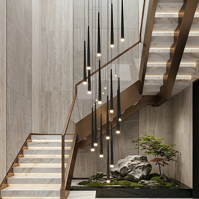 Modern Minimalist Multi-Drop Linear LED Stairs Chandelier
