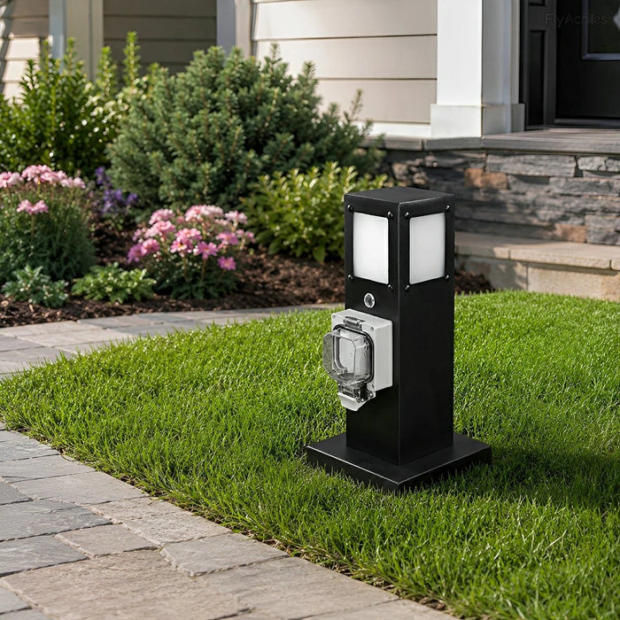 Steel Outdoor Waterproof Pathway Lights with GFCI-Protected Outlet