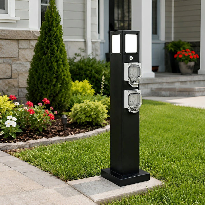 Steel Outdoor Waterproof Pathway Lights with GFCI-Protected Outlet