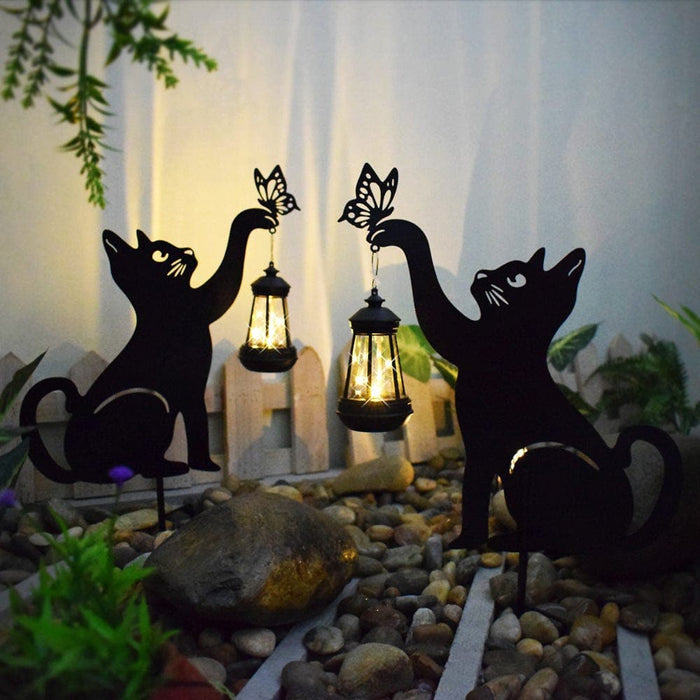 Adorable Metal Kitten Silhouette Garden Decor with Solar Lantern, Sturdy, Rustproof, and Solar-Powered for Fun Outdoor Decoration-ErisView-13