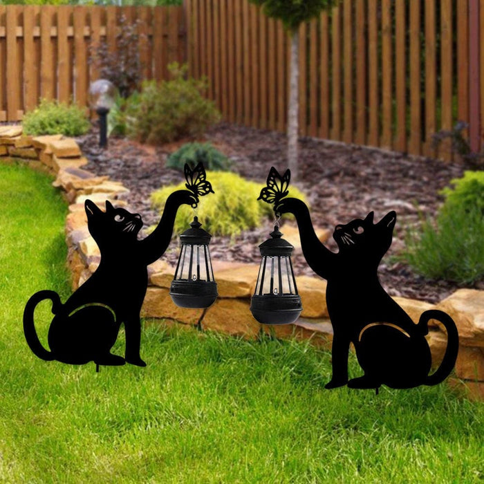 Adorable Metal Kitten Silhouette Garden Decor with Solar Lantern, Sturdy, Rustproof, and Solar-Powered for Fun Outdoor Decoration-ErisView-4