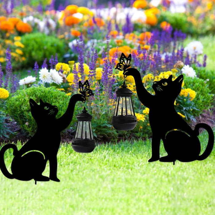 Adorable Metal Kitten Silhouette Garden Decor with Solar Lantern, Sturdy, Rustproof, and Solar-Powered for Fun Outdoor Decoration-ErisView-5