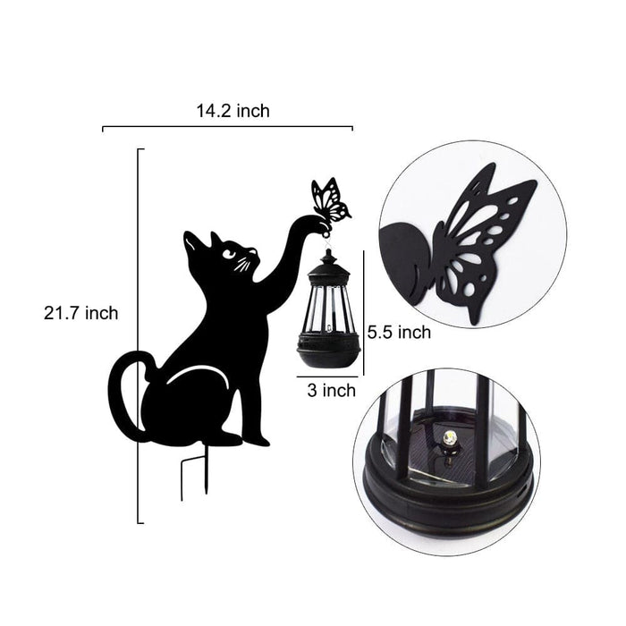 Adorable Metal Kitten Silhouette Garden Decor with Solar Lantern, Sturdy, Rustproof, and Solar-Powered for Fun Outdoor Decoration-ErisView-7