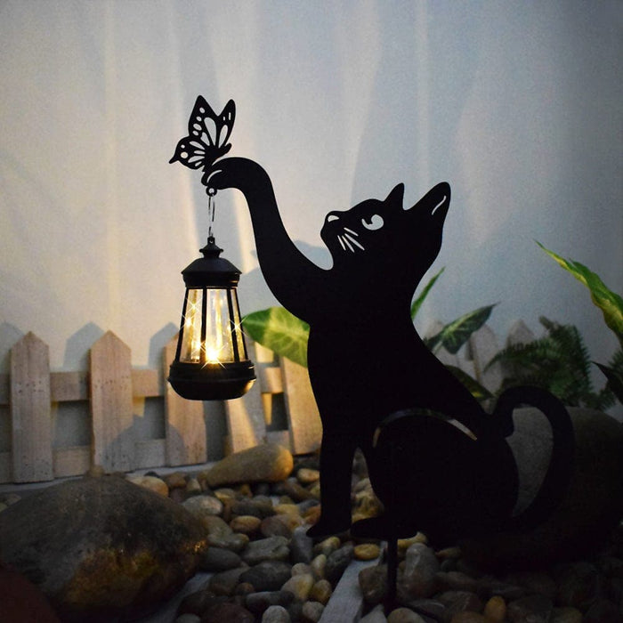Adorable Metal Kitten Silhouette Garden Decor with Solar Lantern, Sturdy, Rustproof, and Solar-Powered for Fun Outdoor Decoration-ErisView-11