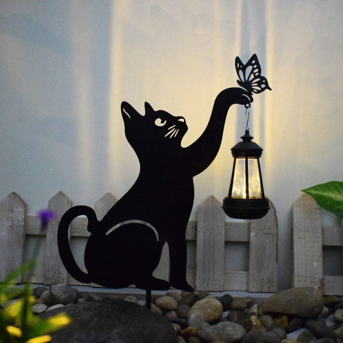 Adorable Metal Kitten Silhouette Garden Decor with Solar Lantern, Sturdy, Rustproof, and Solar-Powered for Fun Outdoor Decoration-ErisView-12