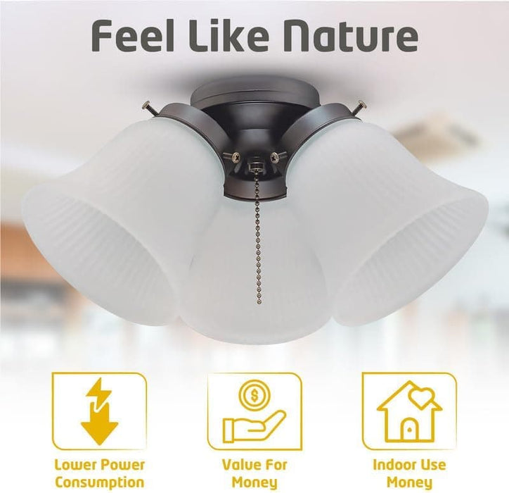 Antique Ceiling Fan Light Fixture with Ribbed Glass Shades, Energy Saving Ceiling Fans, Low Profile Cluster for Bedroom Living Room, Brass Ceiling Fan-2-ErisView