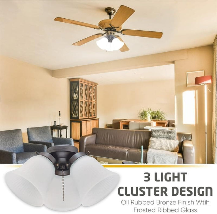 Antique Ceiling Fan Light Fixture with Ribbed Glass Shades, Energy Saving Ceiling Fans, Low Profile Cluster for Bedroom Living Room, Brass Ceiling Fan-5-ErisView