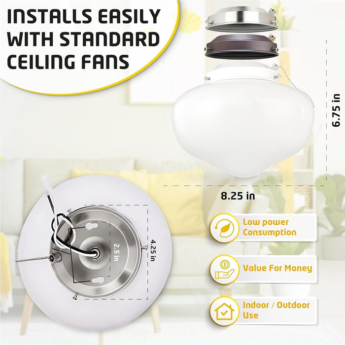 Antique Ceiling Fan Light Fixture with Ribbed Glass Shades, Energy Saving Ceiling Fans, Low Profile Cluster for Bedroom Living Room, Brass Ceiling Fan-9-ErisView