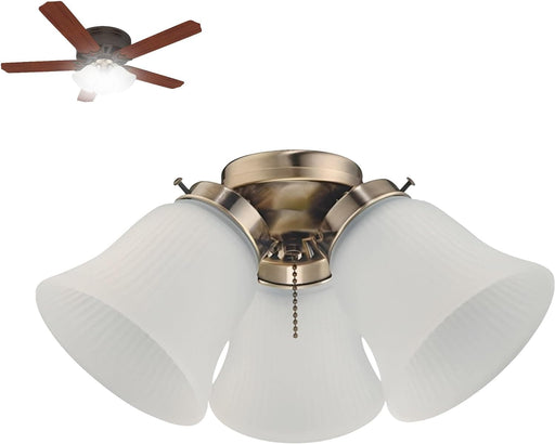 Antique Ceiling Fan Light Fixture with Ribbed Glass Shades, Energy Saving Ceiling Fans, Low Profile Cluster for Bedroom Living Room, Brass Ceiling Fan-1-ErisView