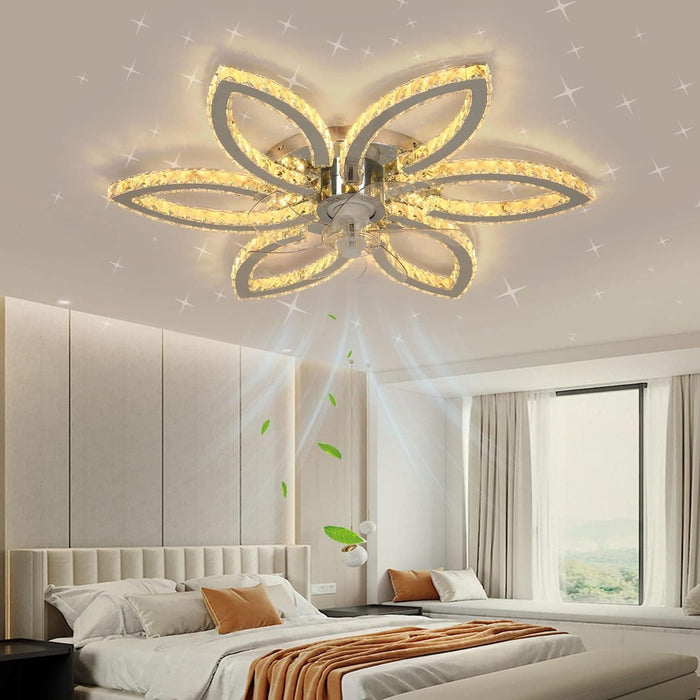 Bedroom Ceiling Fans with Lights, Crystal Low Profile Ceiling Fan, Dimmable LED Fan Chandelier for Living Room Ceiling Fan Bedroom-2-ErisView