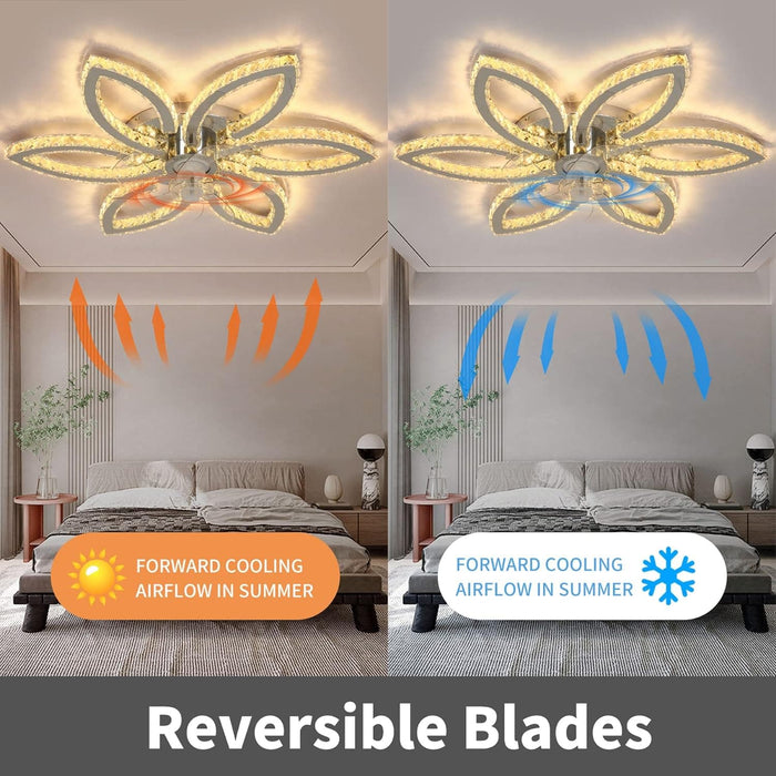 Bedroom Ceiling Fans with Lights, Crystal Low Profile Ceiling Fan, Dimmable LED Fan Chandelier for Living Room Ceiling Fan Bedroom-3-ErisView