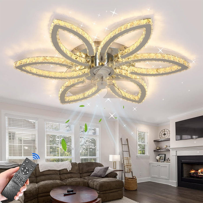 Bedroom Ceiling Fans with Lights, Crystal Low Profile Ceiling Fan, Dimmable LED Fan Chandelier for Living Room Ceiling Fan Bedroom-1-ErisView
