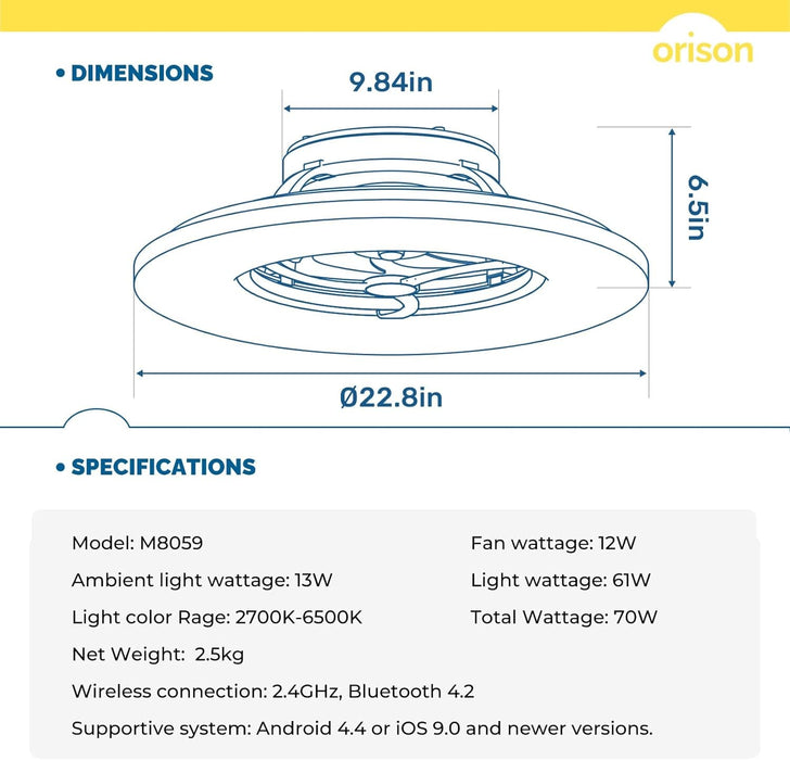 Bedroom Ceiling Fans with Lights, Dimmable Bladeless Ceiling Fan with Light Timing and Remote Control for Kids Living Room Bedroom-5-ErisView