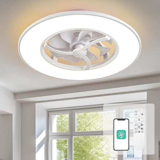 Bedroom Ceiling Fans with Lights, Dimmable Bladeless Ceiling Fan with Light Timing and Remote Control for Kids Living Room Bedroom-1-ErisView