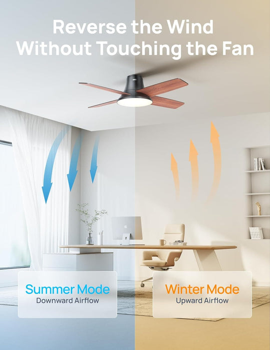 Bedroom Ceiling Fans with Lights, Low Profile Black Ceiling Fan with Remote, Bedroom Ceiling Fans, Dimmable Reversible DC Ceiling Fan-6-ErisView