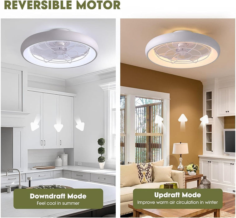Bedroom Ceiling Fans with Lights, Low Profile Flush Mount Ceiling Fan with Remote, Modern Bedroom Ceiling Fans, Living Room Fan, Kitchen Fans with Lights-3-ErisView