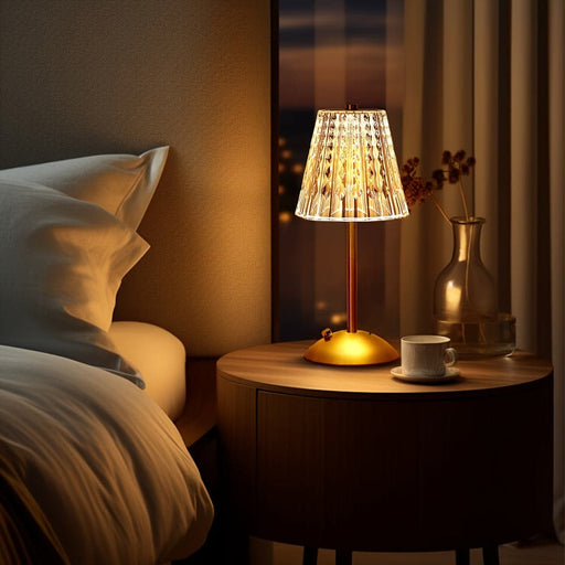 Bell-Shaped Cordless Vintage Portable Desk Lamp Table Lamp with Crystal Shade Touch Control for Bedroom Nightstand Living Room Kitchen Dining Room Decor-ErisView