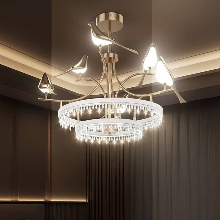 Bird Shaped Rose Gold Crystal Chandelier, Modern Luxury Chandelier with 6 Lights Remote Control for Bedroom Living Room-ErisView