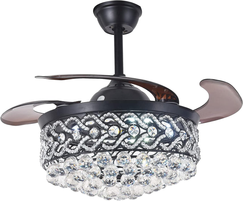 Black 42 in. Fandelier Ceiling Fan, Crystal Chandelier Fan with Remote Control, Retractable Blade Ceiling Fan with Lights for Dining Living Room -8-ErisView