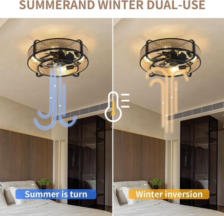 Black Bamboo Ceiling Fan, Retro Industrial Enclosed Caged Ceiling Fan with Remote, Ceiling Fan Light Fixture for Kitchen Bedroom Dining Room-5-ErisView