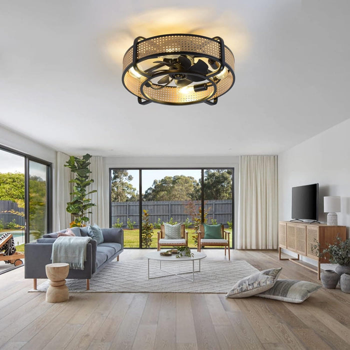 Black Bamboo Ceiling Fan, Retro Industrial Enclosed Caged Ceiling Fan with Remote, Ceiling Fan Light Fixture for Kitchen Bedroom Dining Room-6-ErisView