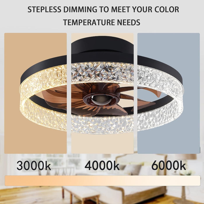 Black Bedroom Ceiling Fans with Lights, Flush Mount Bladeless Ceiling Fan with Remote, Smart Low Profile Ceiling Fan for Bedroom Kids Room Living Room-3-ErisView