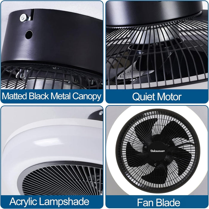 Black Bladeless Enclosed Ceiling Fan with Light, Low Profile Flush Mount Ceiling Fan for Kitchen Bedroom -7-ErisView