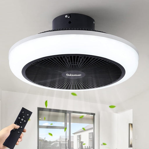 Black Bladeless Enclosed Ceiling Fan with Light, Low Profile Flush Mount Ceiling Fan for Kitchen Bedroom -1-ErisView