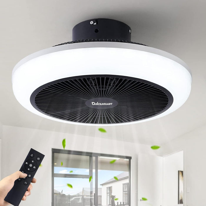 Black Bladeless Enclosed Ceiling Fan with Light, Low Profile Flush Mount Ceiling Fan for Kitchen Bedroom -1-ErisView