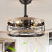 Black Caged Ceiling Fan with Light, Bladeless Industrial Farmhouse Rustic Ceiling Fans with Lights, Metal Blade Fan Light Fixtures for Kitchen Bedroom-1-ErisView