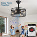 Black Caged Industrial Ceiling Fans with Remote, Mini Ceiling Fan with Bluetooth Speaker, Farmhouse Low Profile Bladeless Ceiling Fan for Bedroom Kitchen -2-ErisView