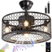 Black Caged Industrial Ceiling Fans with Remote, Mini Ceiling Fan with Bluetooth Speaker, Farmhouse Low Profile Bladeless Ceiling Fan for Bedroom Kitchen -1-ErisView