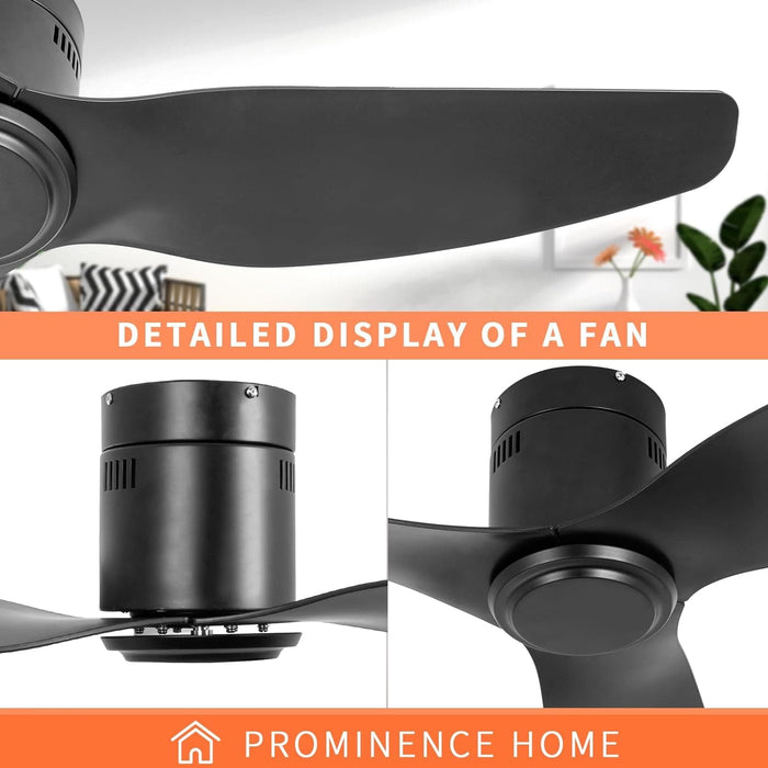Black Ceiling Fan NO Light, Simple Ceiling Fan with Remote, Silent Flush Mount Ceiling Fan for Bedroom Living Room-5-ErisView