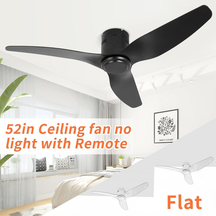 Black Ceiling Fan NO Light, Simple Ceiling Fan with Remote, Silent Flush Mount Ceiling Fan for Bedroom Living Room-6-ErisView