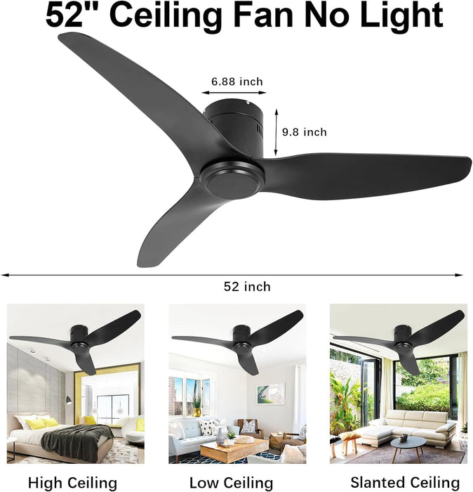 Black Ceiling Fan NO Light, Simple Ceiling Fan with Remote, Silent Flush Mount Ceiling Fan for Bedroom Living Room-7-ErisView