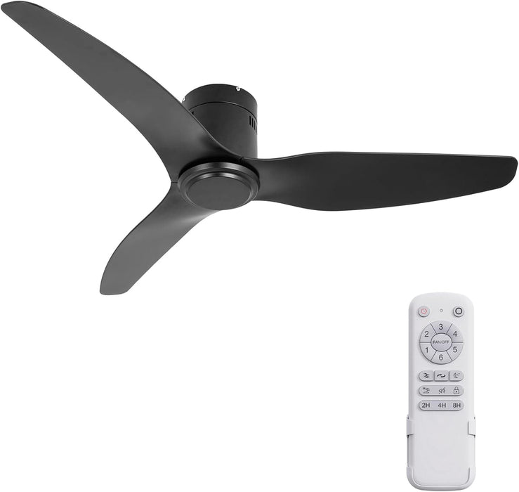 Black Ceiling Fan NO Light, Simple Ceiling Fan with Remote, Silent Flush Mount Ceiling Fan for Bedroom Living Room-1-ErisView