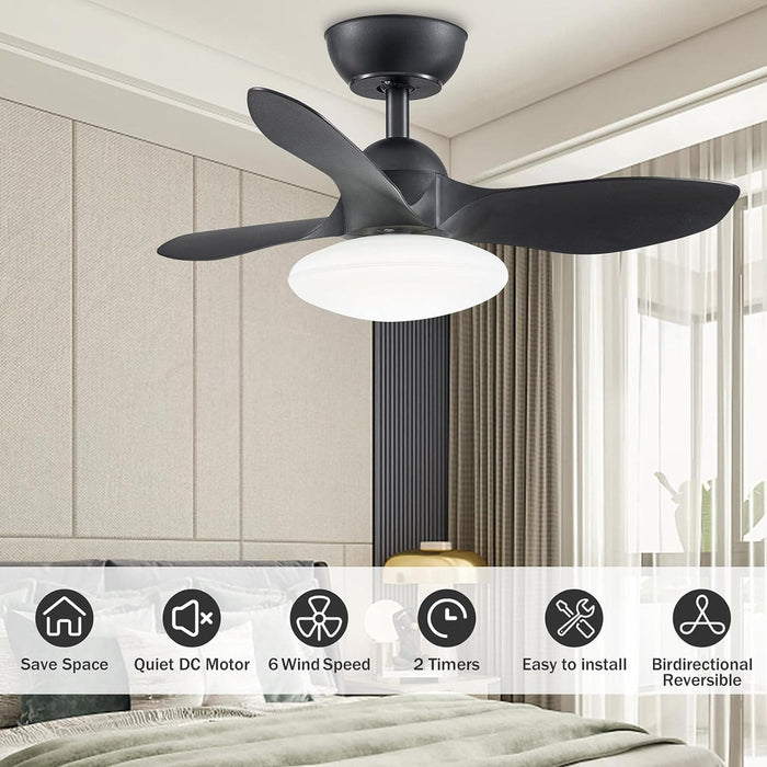 Black Ceiling Fan with LED Light and Remote Control for Kitchen Bedroom Dining Room-2-ErisView