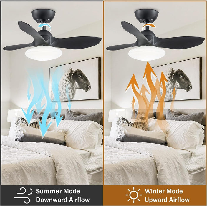 Black Ceiling Fan with LED Light and Remote Control for Kitchen Bedroom Dining Room-5-ErisView