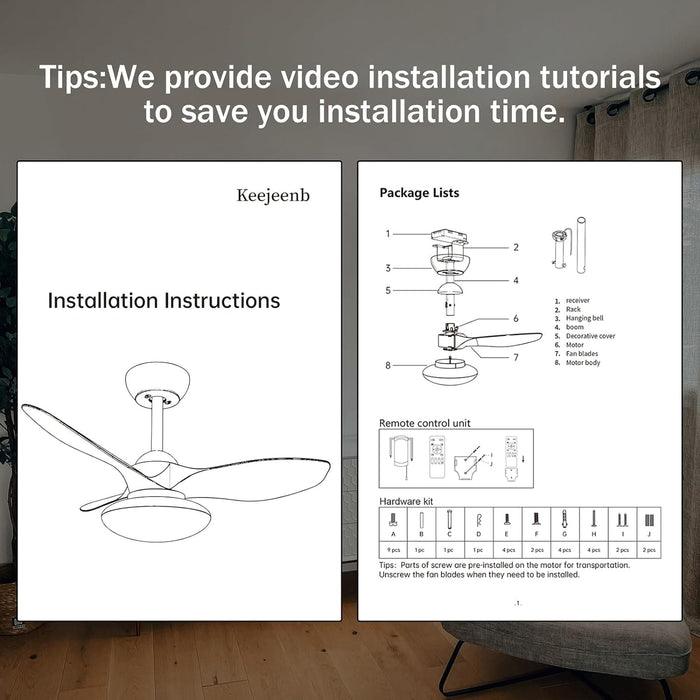 Black Ceiling Fan with LED Light and Remote Control for Kitchen Bedroom Dining Room-7-ErisView