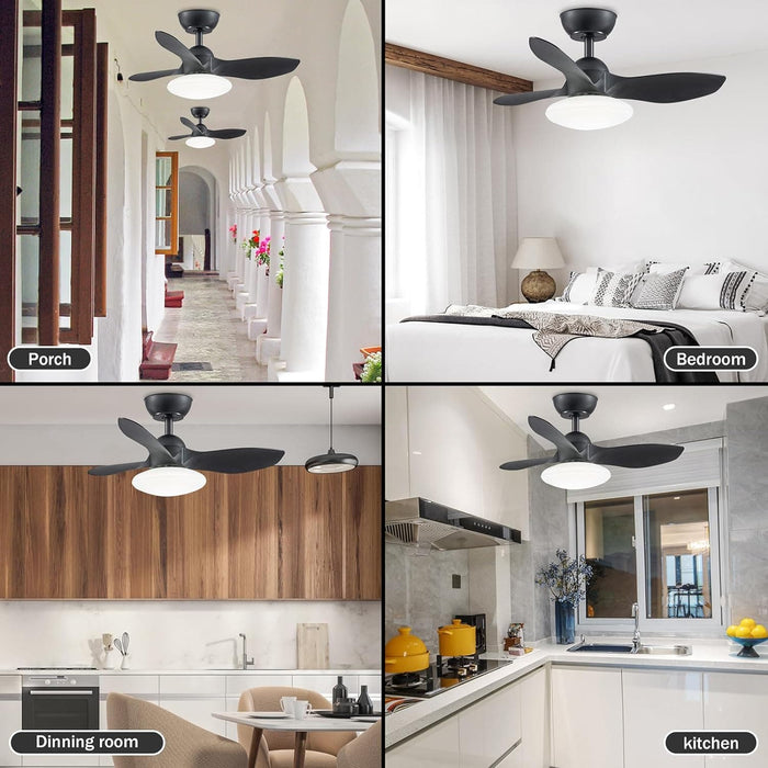 Black Ceiling Fan with LED Light and Remote Control for Kitchen Bedroom Dining Room-8-ErisView