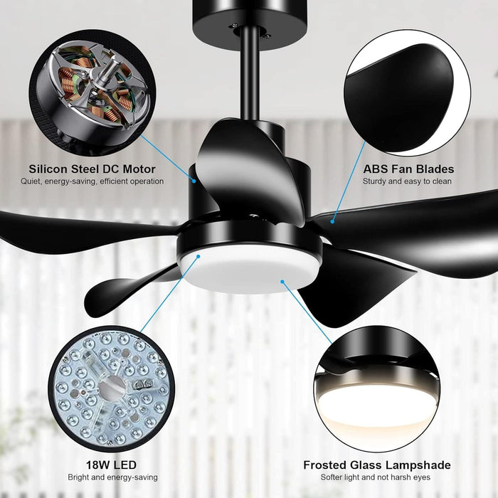 Black Ceiling Fan with Light and Remote, Small Reversible Ceiling Fan for Bedroom Living Room Office, Kitchen Ceiling Fans with Lights-8-ErisView