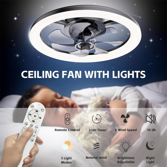 Black Ceiling Fan with Lights, Flush Mount Remote Control Fan, Smart Low Profile Ceiling Fan for Bedroom Kids Room Living Room-2-ErisView