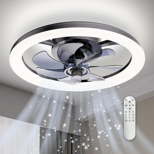 Black Ceiling Fan with Lights, Flush Mount Remote Control Fan, Smart Low Profile Ceiling Fan for Bedroom Kids Room Living Room-1-ErisView