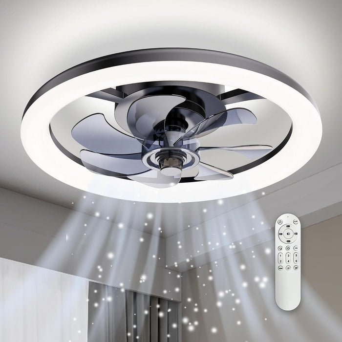Black Ceiling Fan with Lights, Flush Mount Remote Control Fan, Smart Low Profile Ceiling Fan for Bedroom Kids Room Living Room-1-ErisView