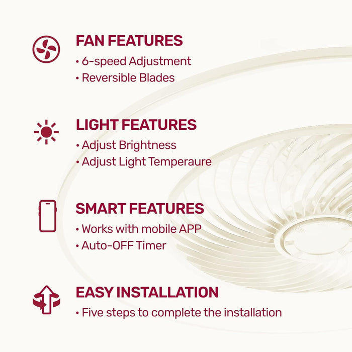 Black Flush Mount Bladeless Ceiling Fan with Remote Control, Smart LED Dimmable Flush Mount Low Profile Ceiling Fan -6-ErisView