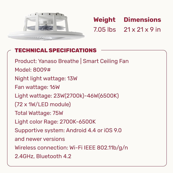 Black Flush Mount Bladeless Ceiling Fan with Remote Control, Smart LED Dimmable Flush Mount Low Profile Ceiling Fan -7-ErisView